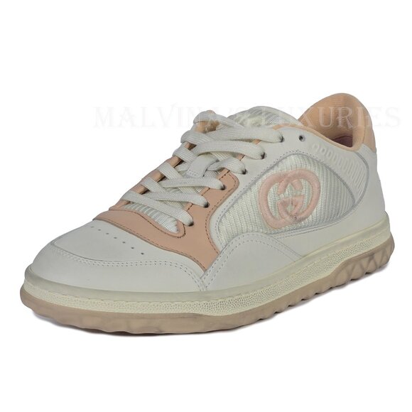 GUCCI SNEAKERS MAC 80 EMBROIDERED LOGO DISTRESSED LEATHER SHOES sz 37.5 7.5 - Picture 6 of 15